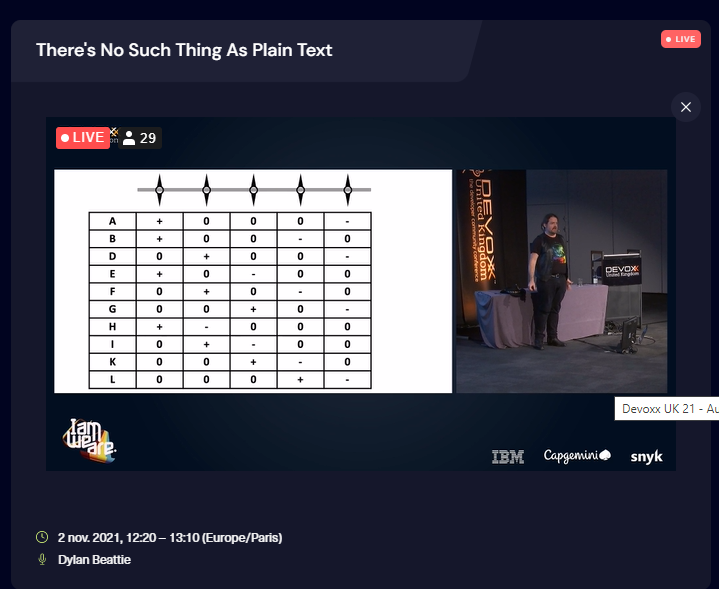 #DevoxxUK Jour 2
There's No Such Thing As Plain Text by <a href="/dylanbeattie/">Dylan Beattie has gone to BlueSky</a>

"Qui aime le texte ordinaire? Demande Dylan, pour ajouter "Eh bien, ça n'existe pas". Belle ouverture ! Il a maintenant ma pleine attention😁" RG