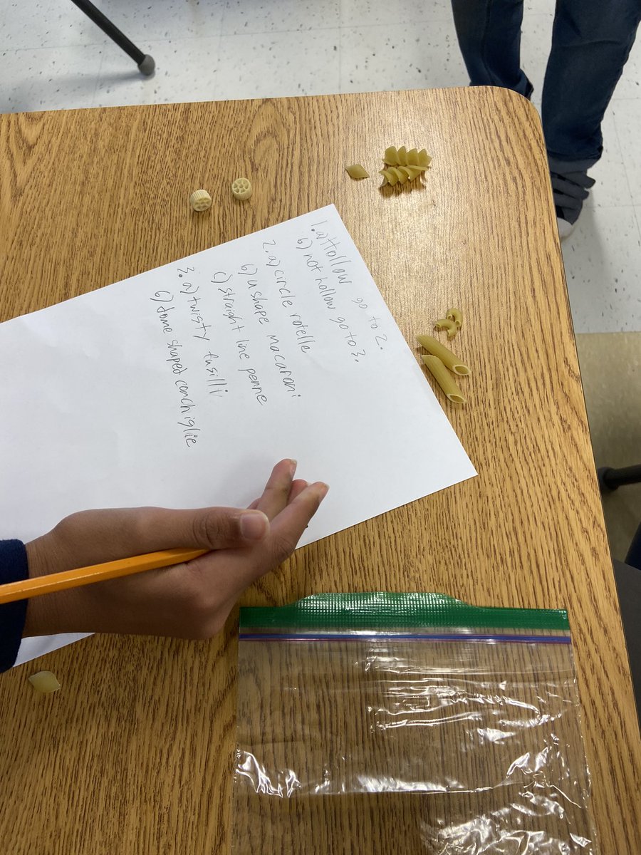 Making a dichotomous key to identify pasta in science class today. #science #biology