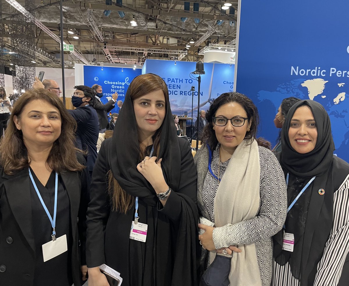 rinasaeed's tweet photo. Finally made it to #COP26. In my life before IWMB I reported on climate change! Excited to be here to report on negotiations &amp; hoping to see operationalisation of Paris Agreement. Pakistan Pavilion with our women delegates #actonthegap ⁦@zartajgulwazir⁩ ⁦@SyedaHadika⁩ https://t.co/OfxwhZhdta