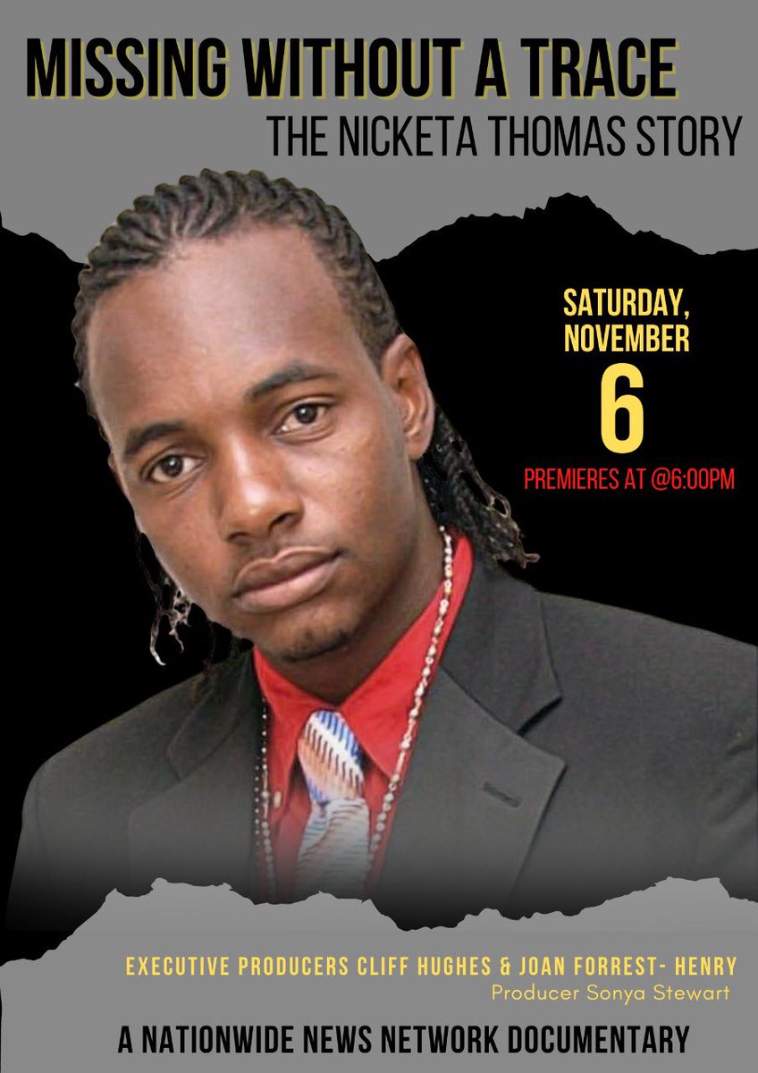 NationwideRadio's tweet photo. THIS Saturday at 6pm NNN’s second #MissingWithoutATrace Documentary premieres.
NickFotoWorks went missing in October 2015. He hasn't been seen since. This is the Nicketa Thomas Story. 📸
#MWAT #NickFotoWorks #NNNDocumentary https://t.co/BL8wAfyC6t