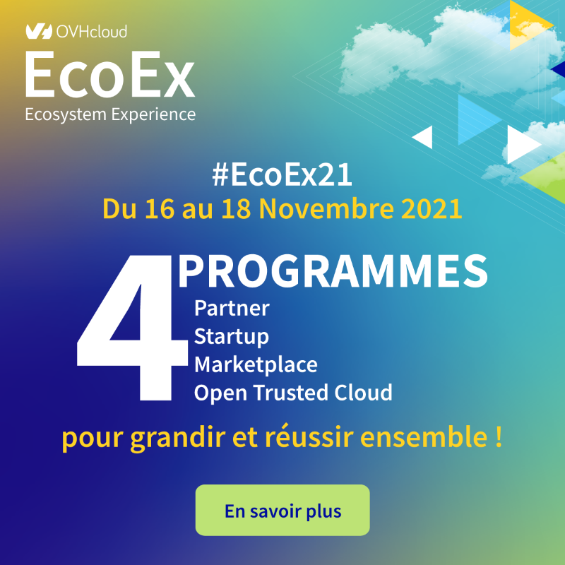 OVHcloud_FR's tweet photo. Des programmes de confiance pour assurer le succès de vos solutions ou services #cloud ! ☁️

Venez découvrir notre liste de partenaires, clients et programmes pour accompagner votre développement à l'#EcoEx21 du 16 au 18 novembre.