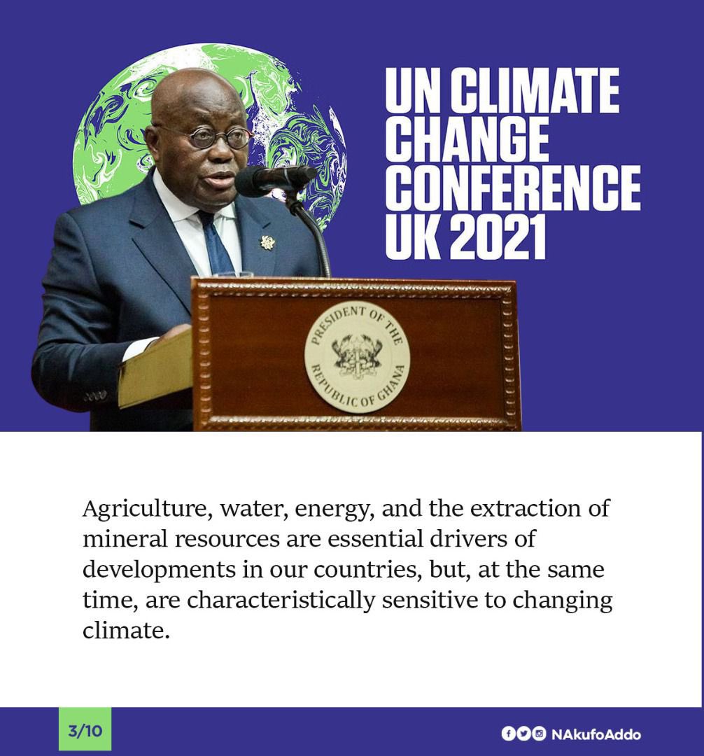 ghredd_official's tweet photo. Excerpts of @NAkufoAddo’s address at the UN Climate Change.
Ghana 🇬🇭 is making great strides with significant emission reductions initiatives that are real and verifiable.
Join Ghana’s #BeyondTheTalk #COP26 event tomorrow to learn more.
#COP26 #GhREDD #forests #Climate https://t.co/zOTHXBdzVn