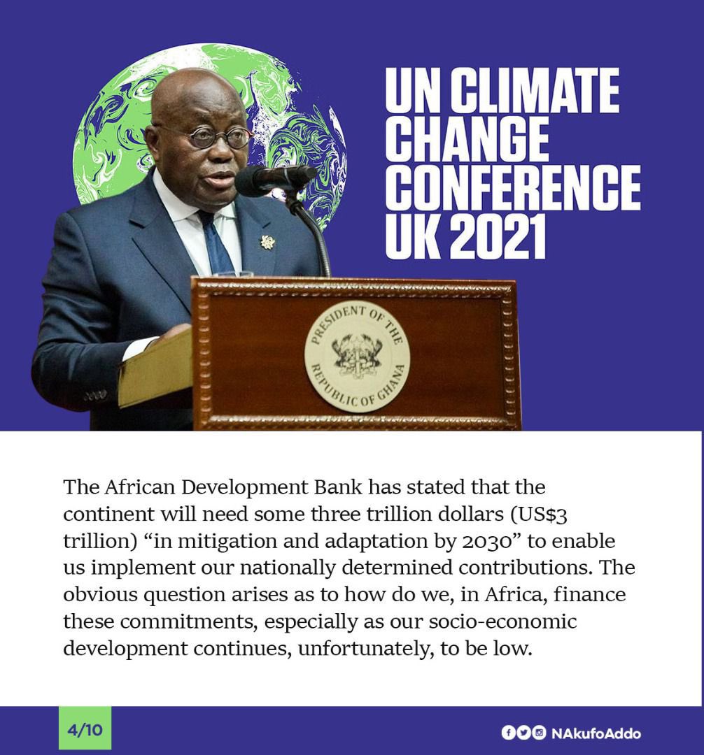 ghredd_official's tweet photo. Excerpts of @NAkufoAddo’s address at the UN Climate Change.
Ghana 🇬🇭 is making great strides with significant emission reductions initiatives that are real and verifiable.
Join Ghana’s #BeyondTheTalk #COP26 event tomorrow to learn more.
#COP26 #GhREDD #forests #Climate https://t.co/zOTHXBdzVn