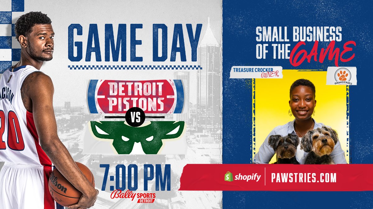 Got the Bucks at our place tonight 🏡 

🆚 <a href="/Bucks/">Milwaukee Bucks</a> 
⏰ 7:00 P.M. ET
📺 @BallySportsDET 
📻 <a href="/WWJ950/">WWJ 950</a> 
💻 on.nba.com/31csTlM
🤝 <a href="/Shopify/">Shopify</a> | <a href="/Pawstries_/">Pawstries</a> 
📍 <a href="/LCArena_Detroit/">Little Caesars Arena</a>