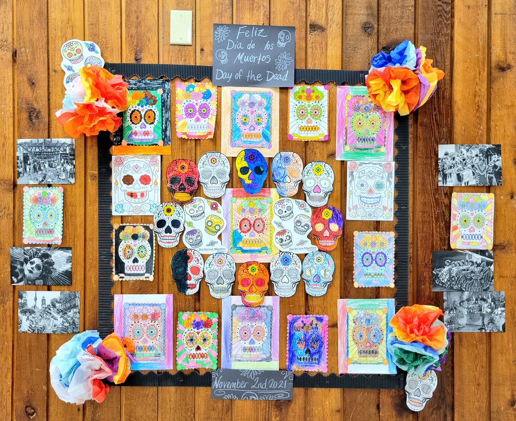 art_toler's tweet photo. Feliz Dia de los Muertos! Happy Day of the Dead. Some students helped to create this tribute. 
#diadelosmuertos @Toler_Texans #gisdart

*skulls aren't original artwork* https://t.co/bcrRr8vv3n