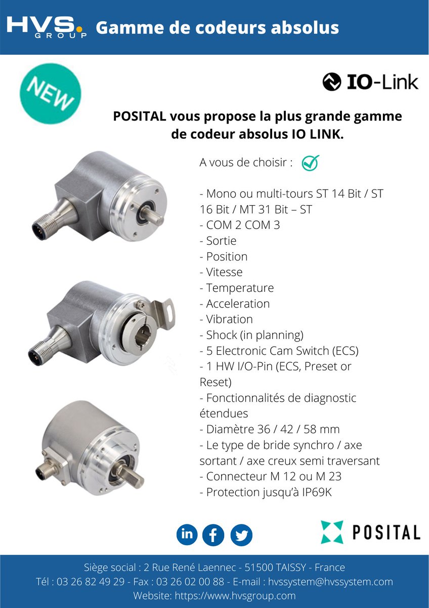 HVS_System's tweet photo. La gamme de codeurs absolus #Posital est disponible chez HVS !
#codeurs #absolus #IoLink

https://t.co/IyA7kIWRPT https://t.co/dPUDBm0zyI