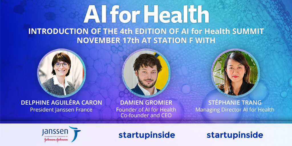 aiforhealthfr's tweet photo. Delphine Aguilera Caron, President @JanssenFRA,
@DamienGromier, Founder of AI for Health and
@stephanie_trang, Managing director AI for Health will kick off the 4th edition of #AIforHealth on November 17th at Station F.
#AIforHealth2021 https://t.co/FtD81zNUHc
