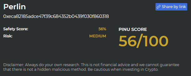 PinuScanner's tweet photo. Attention $PERL #PERL Family!
This coin just scored a 56/100 on @InuPirate $PINU contract scanner looking for malicious functions and dangerous code.

This could be the next $DOGE $SHIBA $ELON $SAMO $HOGE $JASMY but DYOR.
Join TG to learn more https://t.co/CLNdr7ybTZ https://t.co/nuFJGsMPq6