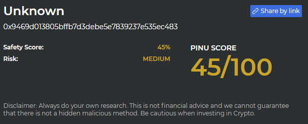 PinuScanner's tweet photo. Attention $RING #RING Family!
This coin just scored a 45/100 on @InuPirate $PINU contract scanner looking for malicious functions and dangerous code. 

This could be the next $SMI $SHIBA $ELON $SAMO $VRA $JASMY but DYOR.
Join TG to learn more https://t.co/CLNdr7ybTZ https://t.co/NNBSjsxq1i