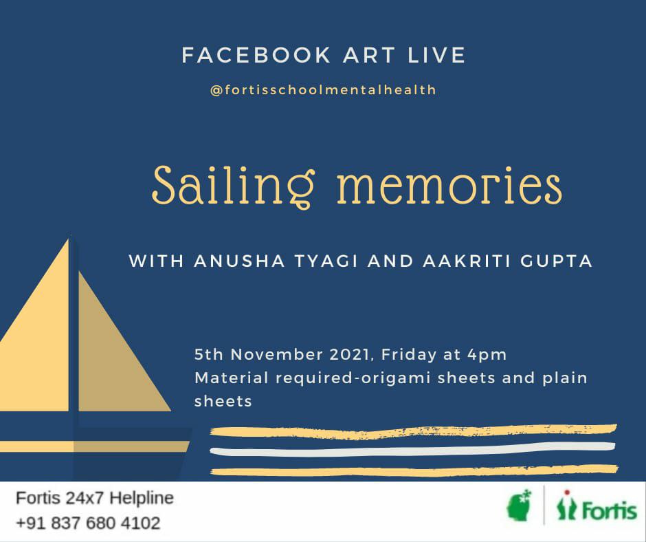 fortis_mhbs's tweet photo. #ExploreArtTherapy

"Sailing Memories" with @anushatyagi3001 and @aakriti_gupta2 live session on Friday, 5th November at 4 pm for school students -  https://t.co/ZMoynYRARZ

#mindspace https://t.co/ViKUiwTJE2