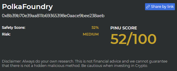 PinuScanner's tweet photo. Attention $PKF #PKF Family!
This coin just scored a 52/100 on @InuPirate $PINU contract scanner looking for malicious functions and dangerous code.

This could be the next $FLOKI $NANO $FEG $VRA $HOGE $JASMY but DYOR.

Join TG to learn more https://t.co/CLNdr7PMLx https://t.co/BAMugkWCF2