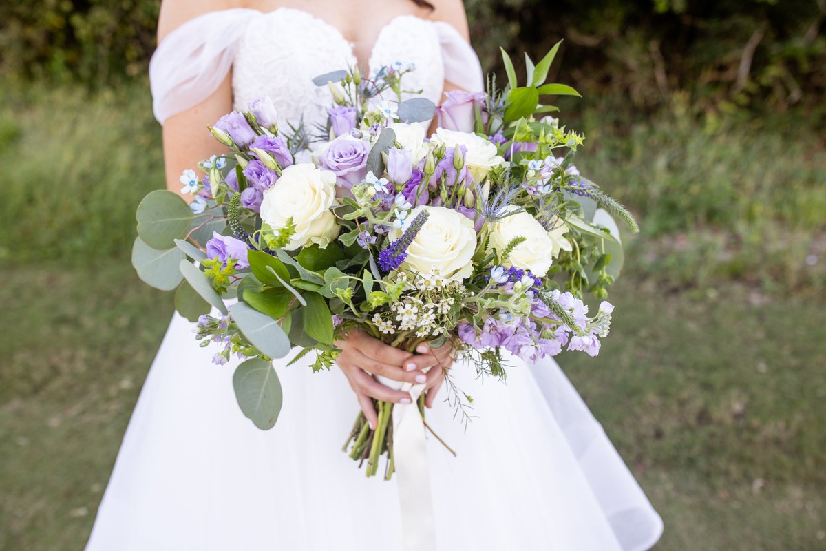 Love this bouquet for Delaney with purple, white and touches of blue 🦋✨