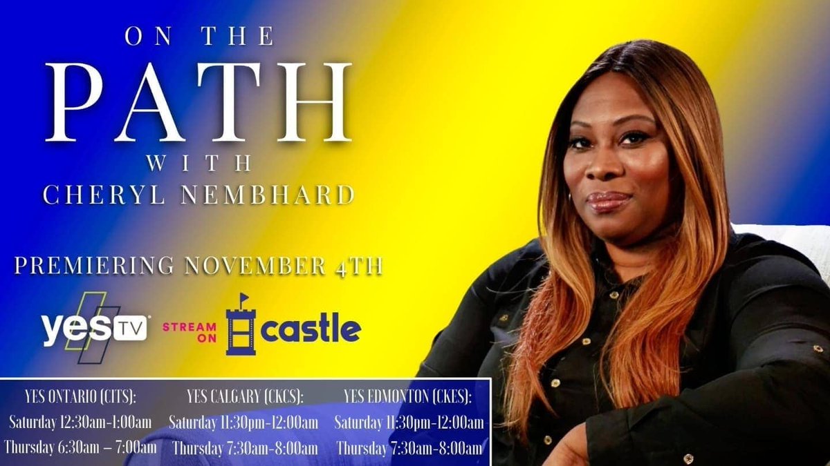 CherylNembhard's tweet photo. BIG ANNOUNCEMENT!
I'm beyond excited & humbled to announce that #OnthePathPodcast is now a national television show across Canada on @yestvcanada!!
It will ALSO be streaming on demand at @intothecastletv!
This has been a long road of dreaming, sacrificing & hard work.
#GodIsGood https://t.co/IVIqvMpq34