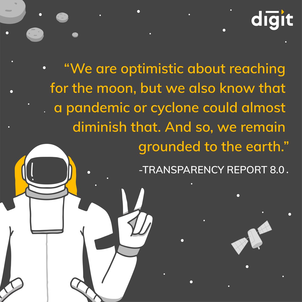 heydigit's tweet image. We are signing off our Transparency Report with an optimistic overview.
We hope you enjoyed joining us on our space odyssey in Digit’s eighth Transparency Report. You can view it here: bit.ly/3E4PBuh in case you've missed it.

#DigitInsurance #DigitSimplifies