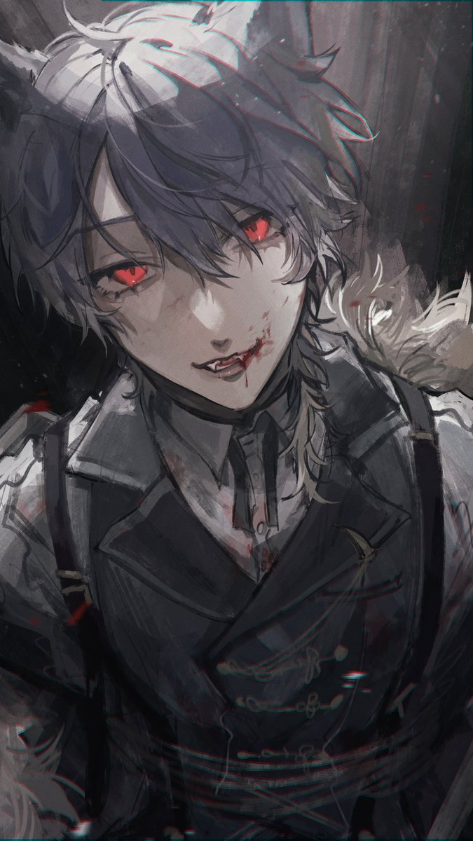 1boy male focus red eyes animal ears blood solo blood on face  illustration images