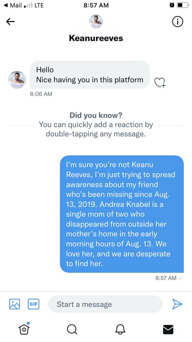 gofindandrea's tweet photo. Did you guys know, that Keanu Reeves personally private messages each of his fans?!? #KeanuReeves 😂 #whereisAndreaKnabel #GoFindAndrea #BillandTedsExcellentAdventure #Constantine #andybeshear #gregfischer #lmpd https://t.co/VMf4Tcic1p