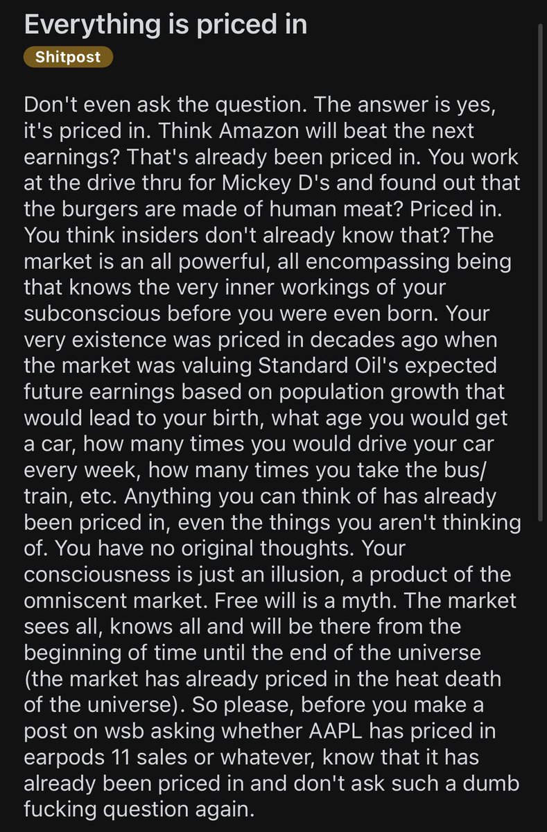 SJosephBurns's tweet photo. Efficient Market Hypothesis explained: 

Post via @keysersoze6479 https://t.co/bWaKEvizLk