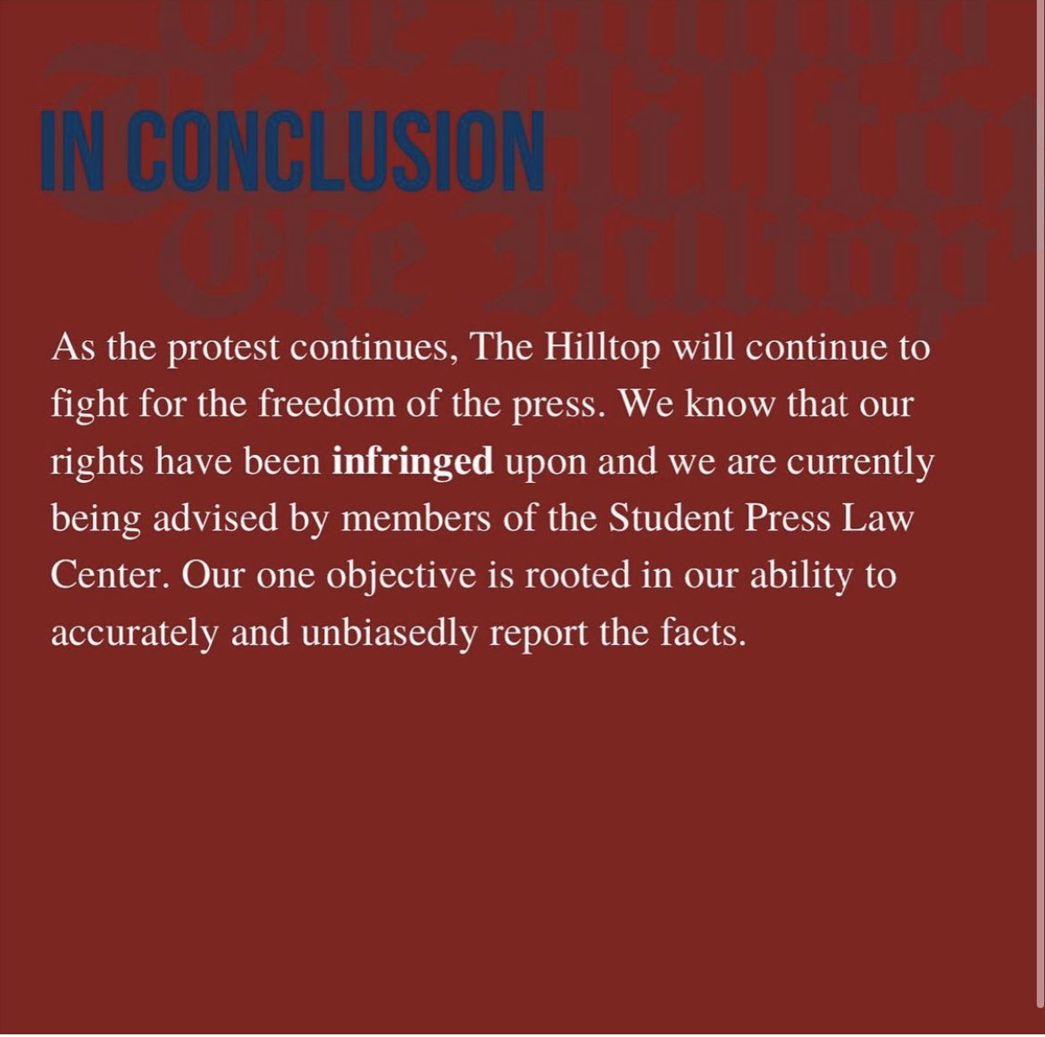 Howard University’s student newspaper, The Hilltop, says it is being advised by the Student Press Law Center after allegations from Howard’s administration of inaccuracy and bias. The #BlackburnTakeover is still happening at Howard.
