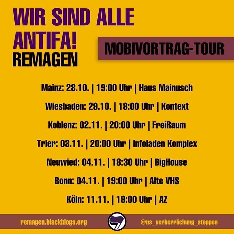 NS_stoppen's tweet photo. Heute 20Uhr, FreiRaum in Koblenz! Kommt vorbei! 
#rmg1311 #remagen #remagennazifrei #nsverherrlichungstoppen #wirsindalleantifa #antifa #koblenz https://t.co/K3Oz6SeSCk