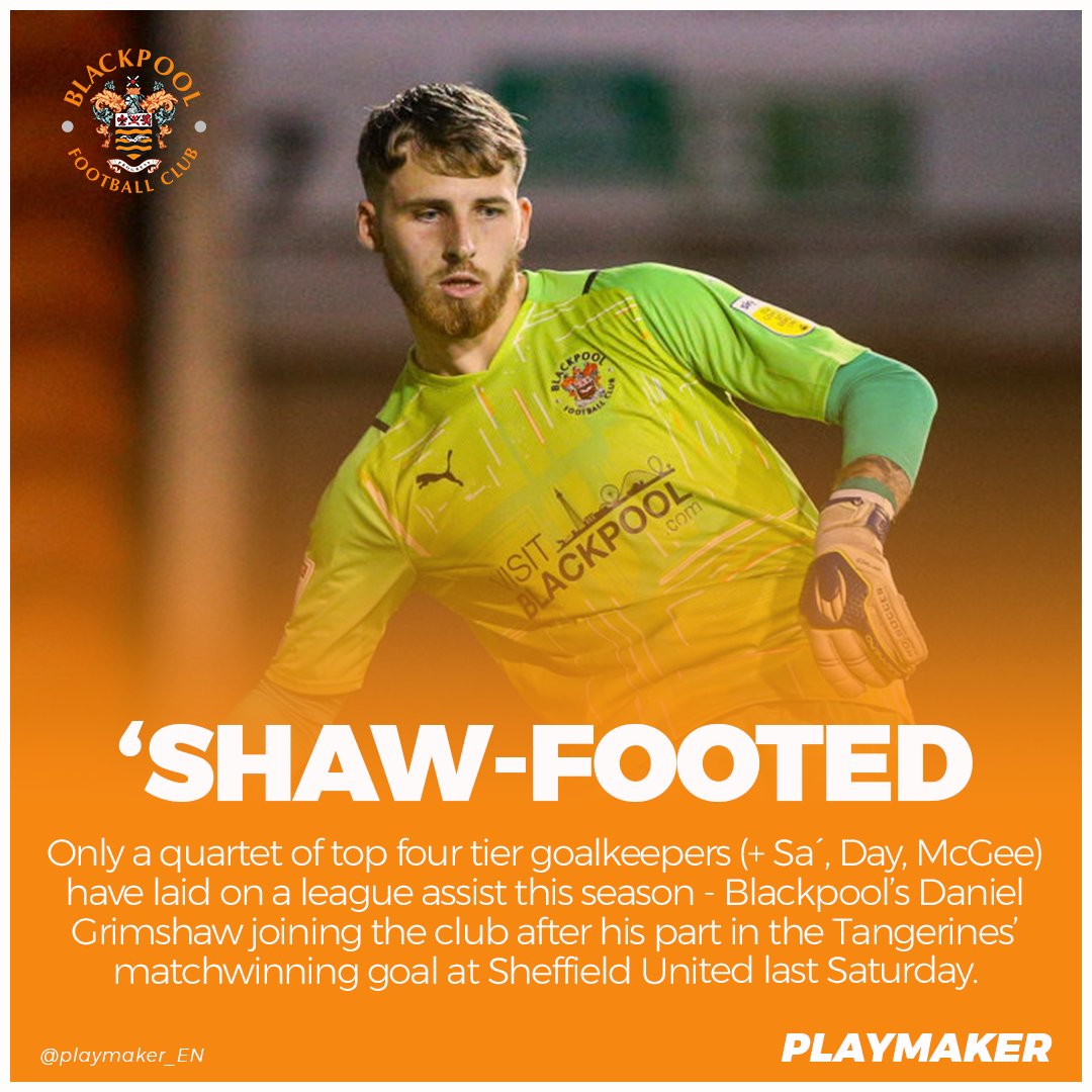 playmaker_EN's tweet photo. 📈 Goalkeepers with a league assist (top 4 tiers; 2021/22):

🅰 Jose Sá (Soton v WOLVES, #PL)
🅰 Daniel Grimshaw (Sheff U v BLACKPOOL, C'ship) 
🅰 Joe Day (Mansfield v NEWPORT, L2)
🅰 Luke McGee (FOREST GREEN v Crawley, L2)

#UTMP @BlackpoolFC @Grimmy1998 https://t.co/4ZH46W7MO6