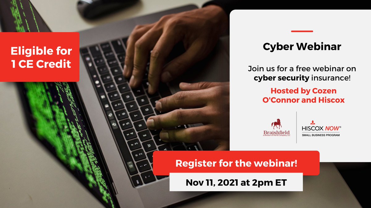 braishfield's tweet photo. Any business that has a website, takes credit cards or has access to sensitive customer data is vulnerable to cyber attacks. But most have no idea what to do if an attack occurs. Register to learn more about #CyberInsurance: https://t.co/eL7t6Z3GMl

#Braishfield #HiscoxNOW https://t.co/6wfUbqAsAL