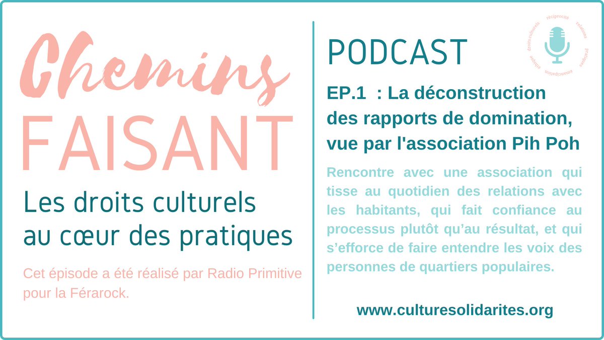 UFISC's tweet photo. Chemins Faisant, épisode 1🎙️: La déconstruction des rapports de domination, vue par l'association #PihPoh.
Récit d'une asso qui tisse du lien par l'expérience artistique et qui fait confiance au processus plutôt qu’au résultat.
Ecoute ici: https://t.co/BooRFbXjkP
#droitsculturels https://t.co/TL0gXsWreB