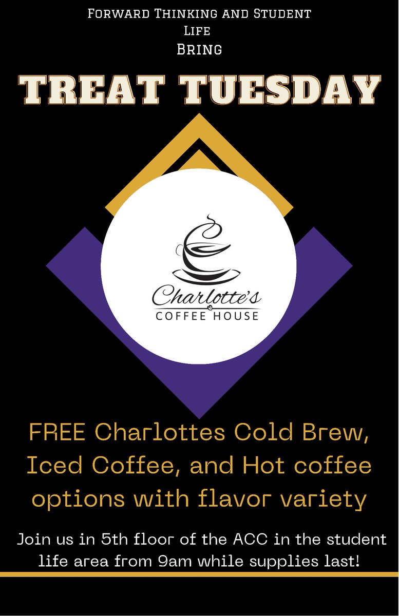 JOIN US as we collaborate with Student Life to bring the students and faculty coffee from Dubuque’s Charlottes Coffee House! TUESDAY Nov. 9 from 9am until supplies last!