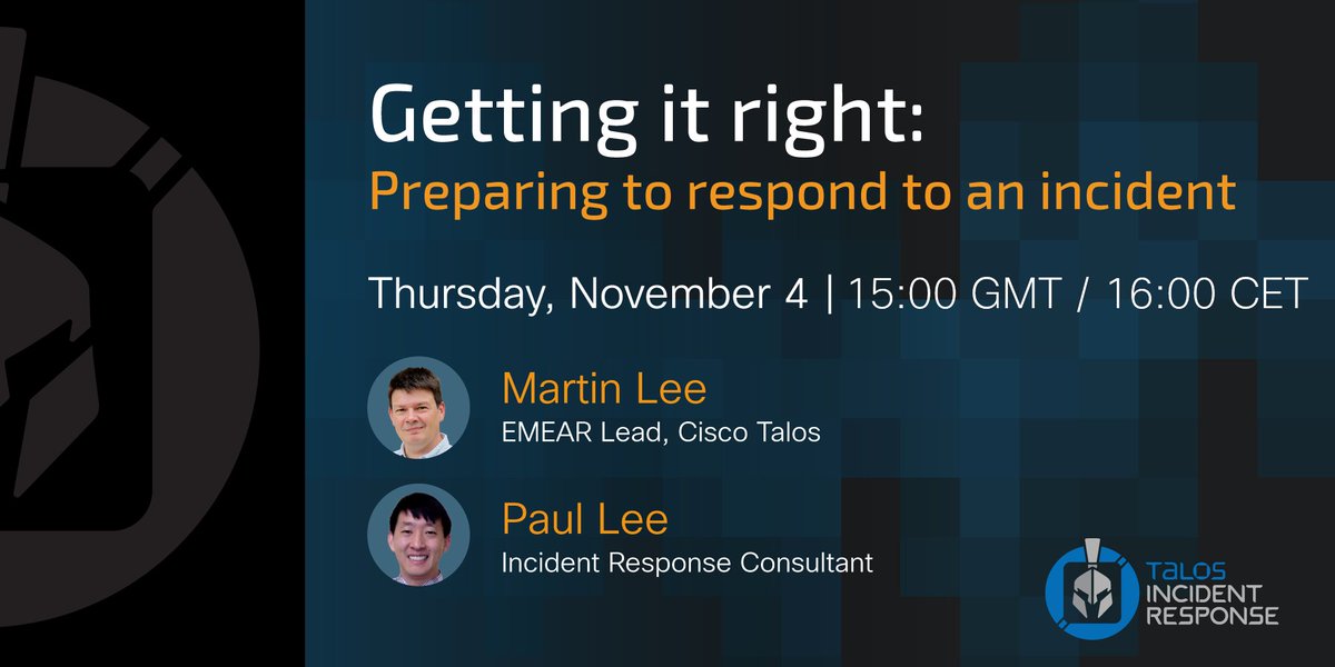 Are you joining me on the afternoon of Thursday 4th? I'll be discussing how you can plan your response to an incident before it happens.
Join the livestream on Talos Youtube channel (no need to register) youtube.com/channel/UCPZ1D…