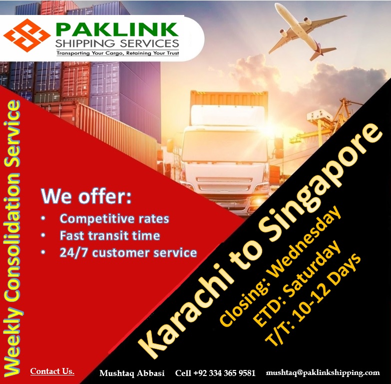 PaklinkShippin's tweet photo. We offer weekly sailing from Karachi to Singapore. Book your freight now and obtain:
• Reliability 
• Competitive rates
• Great customer service
#shippingworldwide #shipping #logistics #freightforwarding #freight #airfreight #aircargo #seafreight #consolidation #IATA #WCA #LCL https://t.co/KIilWICgrC