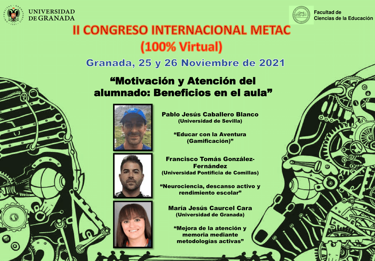 📢“Motivación y Atención del alumnado: Beneficios en el aula”, tema que trataremos con 👨‍🏫Pablo Jesús Caballero Blanco, 👨‍🏫Francisco Tomás González-Fernández y 👩‍🏫María Jesús Caurcel Cara🔝😏
#CongresoMETAC #Granada #UGR #Educacion