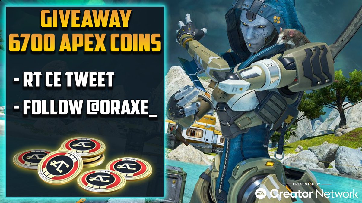 Heyyy, NOUVEAU 🥳#Giveaway 🥳

Pour fêter l'arrivée de la saison 11 d'#ApexLedgends, je vous fait gagner 6700 APEX COINS 🪙🎁 sur la plateforme de votre choix pour acheter un max de skins!!!

➡️Pour participer : 

✅RT CE TWEET
✅FOLLOW <a href="/oraxe_/">oraxe</a>

Tirage le 06/11, gl!