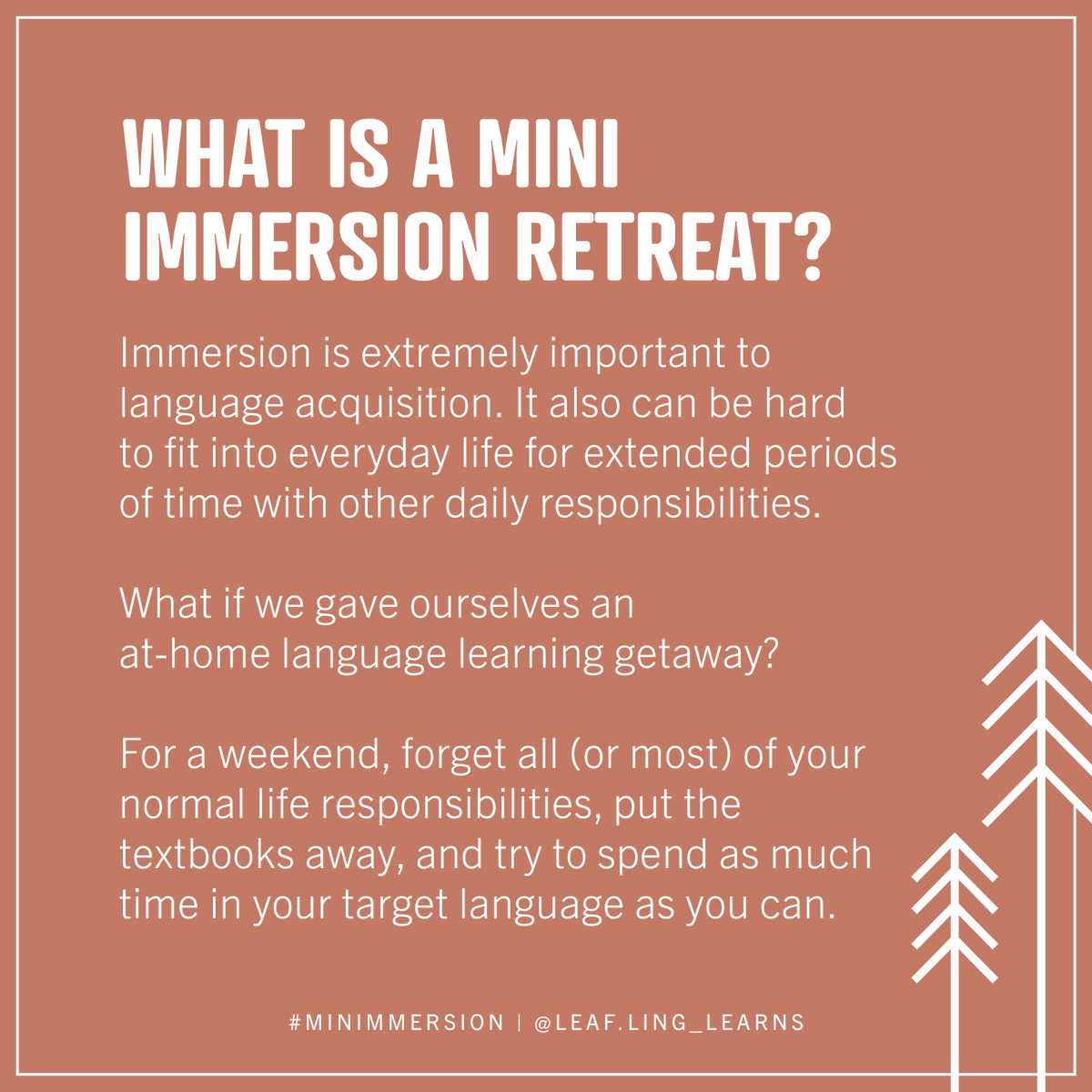 leaflinglearns's tweet photo. The one year anniversary of #minimmersion weekend is taking place Nov 20-21!! Create a language learning retreat within the comfort of your own home, whether you're an immersion pro or trying it out for the first time✨ #langtwt https://t.co/bKkXdo26Yq