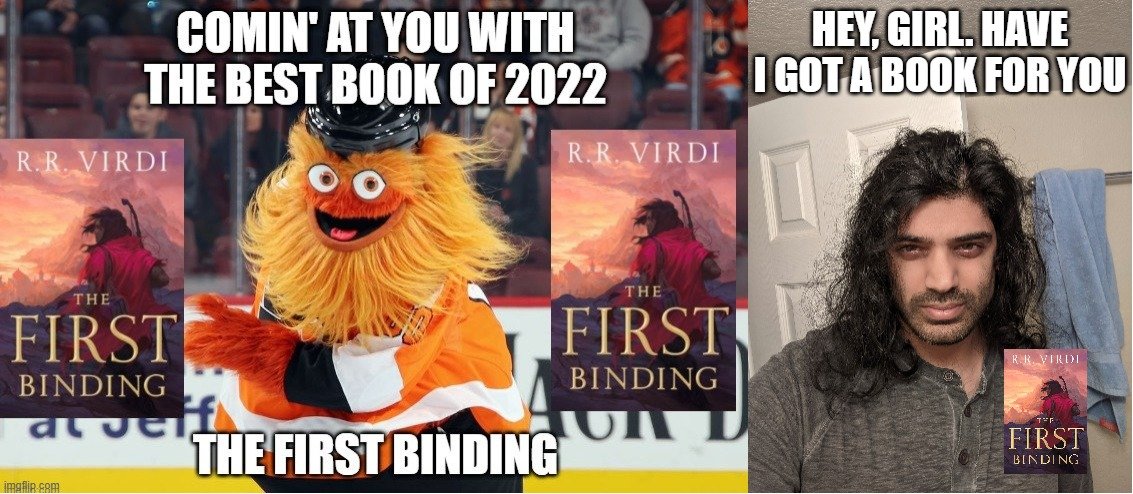 rrvirdi's tweet photo. . . .I hate so many of you with the passion of a 1000 burning suns for this. I woke up to this in my inbox.

Well, okay, then, fine.

Let's settle it. Who has the better glare of doom that makes you buy books? Me, or @GrittyNHL?

@torbooks Impartial judge? Have an opinion? https://t.co/GfBsyTttfF