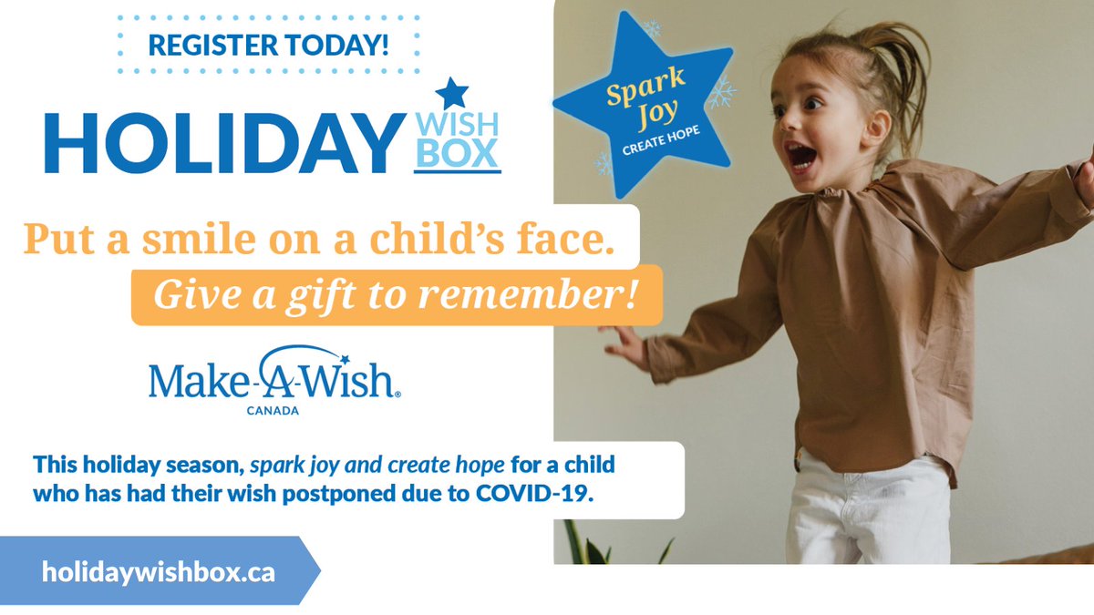 MakeAWishCA's tweet photo. Make-A-Wish #HolidayWishBox is a way to celebrate our passion to Spark Joy & Create Hope. Gather friends, family, colleagues, teammates & raise funds to help grant wishes, all while sending holiday cheer to some kids whose wishes were impacted by COVID: https://t.co/mTHKlDO5BW https://t.co/6C2YYn6QZd