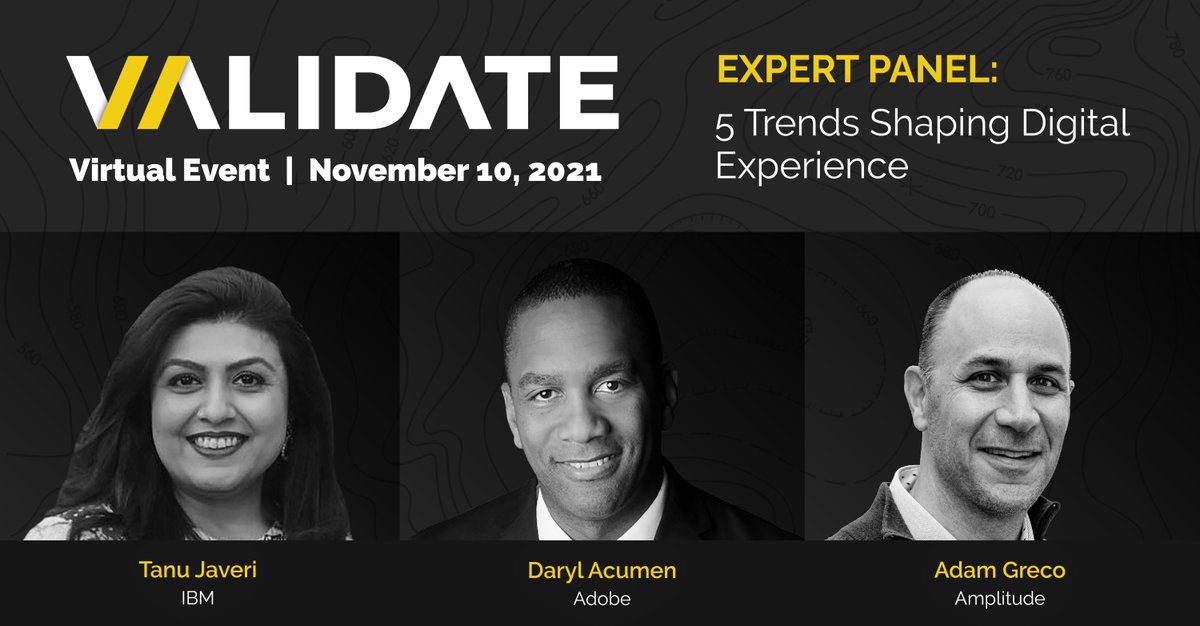 ObservePoint's tweet photo. #VALIDATE is next week, and we're excited to hear from expert panelists @TanuJaveri of @IBM, @adamgreco of @Amplitude_HQ, and @DarylAcumen of @Adobe. Read more and register >> https://t.co/sv8i9EFIJx

#validate21 #data #analytics #martech #digitalmarketing #marketing #panel https://t.co/4sQ9s4IZSN