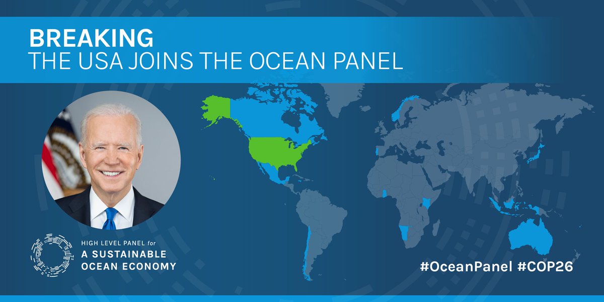 With the momentum for #OceanAction growing, more countries are pledging to give it 100% for a #SustainableOceanEconomy.  

At #COP26, <a href="/POTUS/">President Donald J. Trump</a> of USA has announced they are officially joining the #OceanPanel.  

Read the press release here 👇
bit.ly/31ixT8t