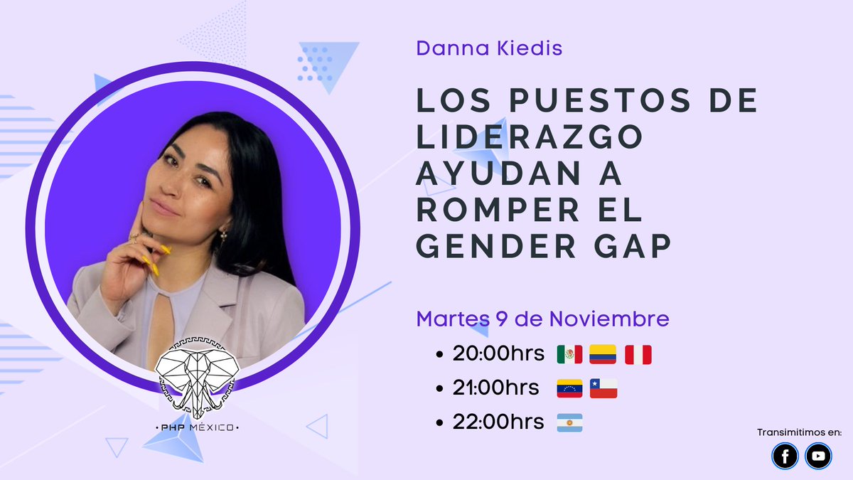 phpmx's tweet photo. ⏳⏳⏳ Próximo #Meetup ⏳⏳⏳

* 📘 "Los puestos de liderazgo ayudan a romper el gender gap."
* 📆 mar., 9 nov
* 🕑 8:00pm 🇲🇽
* 💻 https://t.co/rD707bvU4w
* 🙋🏻 @danna_kiedis
* 📝 https://t.co/JTesSlT77M

#phpMXWoman #phpmxmeetup #phpmx #womenintech #gendergap #womenempowerment https://t.co/LXJgVQlK2L