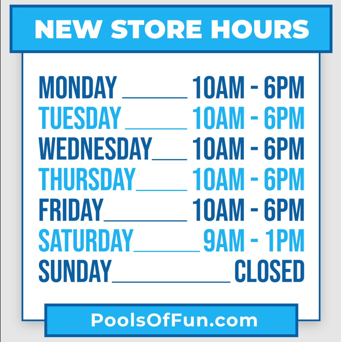 PoolsofFun's tweet image. Our store hours have been updated! Check them out below. 👇#poolsoffun #poolhours