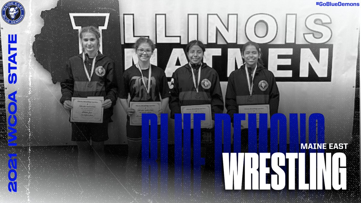Congrats to our ME girls wrestling program and the 2021 IWCOA State Tournament Top 10 finishers: (left to right) Miriam Lupu- 7th pl., Hannah Suboni-Kaufman-6th pl., Angelica Torres Lima-7th pl. , &amp; Amy Villegas-8th pl.
