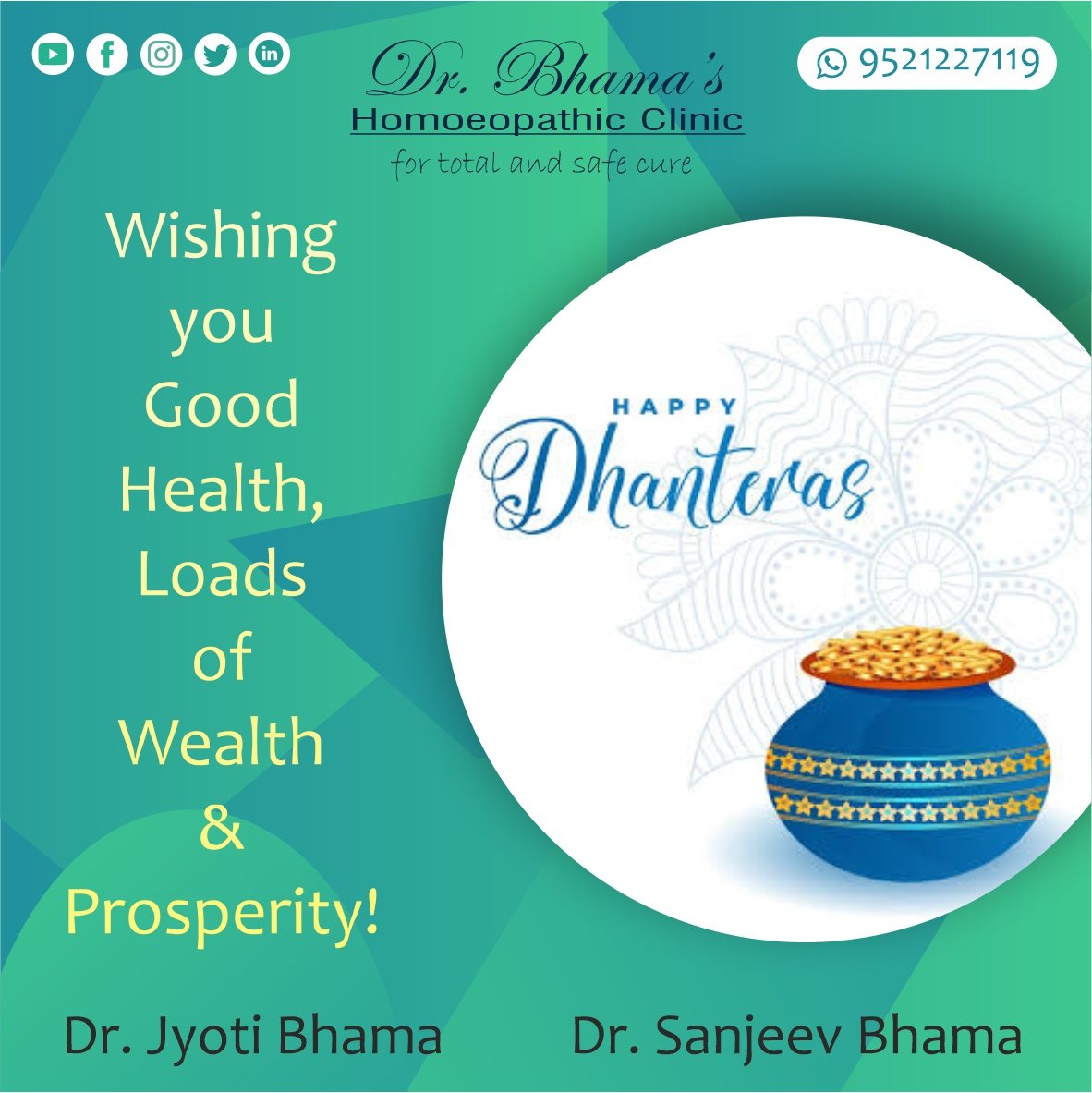 DrBhamasHomoeo's tweet photo. Wishing you all a good health,loads of wealth and prosperity!

#happydhanteras💰🙏 
#dhanteras 
#happydhanteras💰🙏🏻😇 
#happydhanterastoall 
#diwali 
#dhanteras2021 
#drbhamashomoeopathicclinic 
#homoeopathy 
#homoeopaths 
#drsanjeevbhama 
#drjyotibhama https://t.co/RmaD6s686i