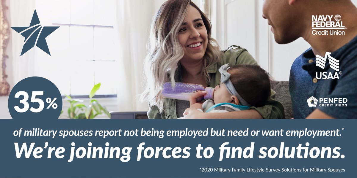 NavyFederal's tweet photo. We’re more concerned than ever about #MilSpouseEmployment. So, we’re joining forces with @USAA, @PenFed &amp; @BlueStarFamily to do something about it!

Learn more about our Military Spouse Employment Initiative: https://t.co/IASOpCAqNm https://t.co/MLgUlWWGcq