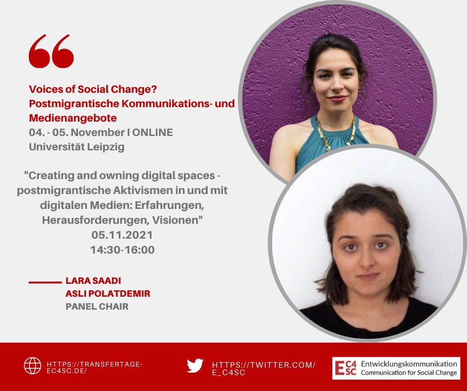 Begrüßen Sie am Freitagnachmittag gemeinsam mit uns die Panel Moderatoren Lara Saadi und Asli Polatdemir.