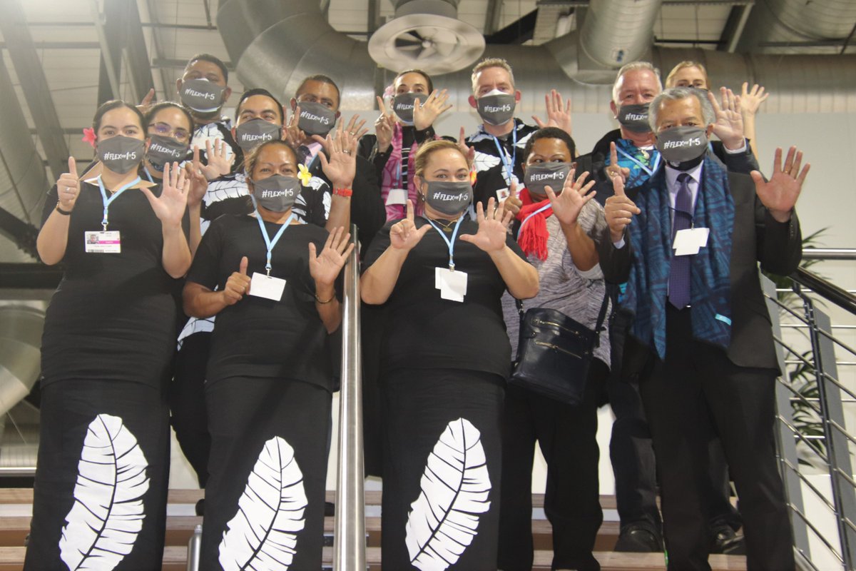 SprepChannel's tweet photo. Members of the One-CROP+ team @COP26 - show us your #Flexfor1pt5!  Support our #Pacific asks.  Tag us in your 'left hand 1, right hand 5' pics.  Let's call for #ClimateActionNow #ResilientPacific @ForumSEC @spc_cps @PacTourismOrg @PacIsNewsAssn https://t.co/iluVPvzAAA