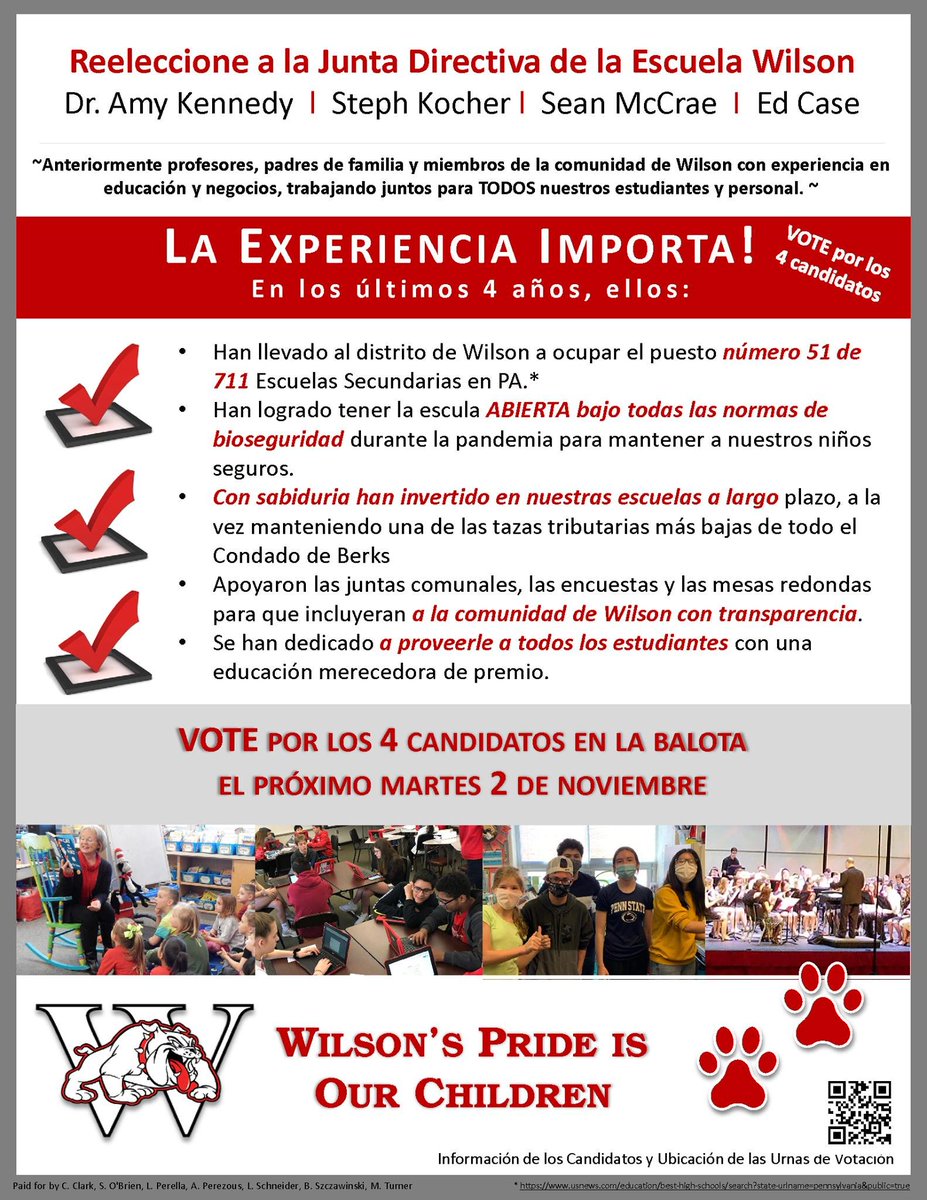 BerksCounty's tweet photo. Vote to keep integrity, class and thoughtfulness in Wilson School District. Vote Kennedy, Kocher, McCrae and Case https://t.co/GcLo7pHymE