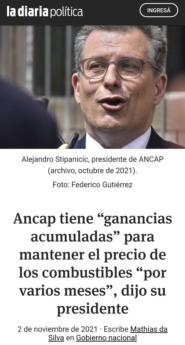 AlfTuitea's tweet photo. El 27 de octubre el Director del Ancap del Partido Nacional asegura que "Ancap no tienen espalda". 

Cuatro días después, el Presidente de ANCAP asegura que "hay ganancias de 200 millones dólares" para no aumentar hasta que pase el referéndum.

Nos toman el pelo 🤦🏽‍♂️ https://t.co/v1P0I9NmZR