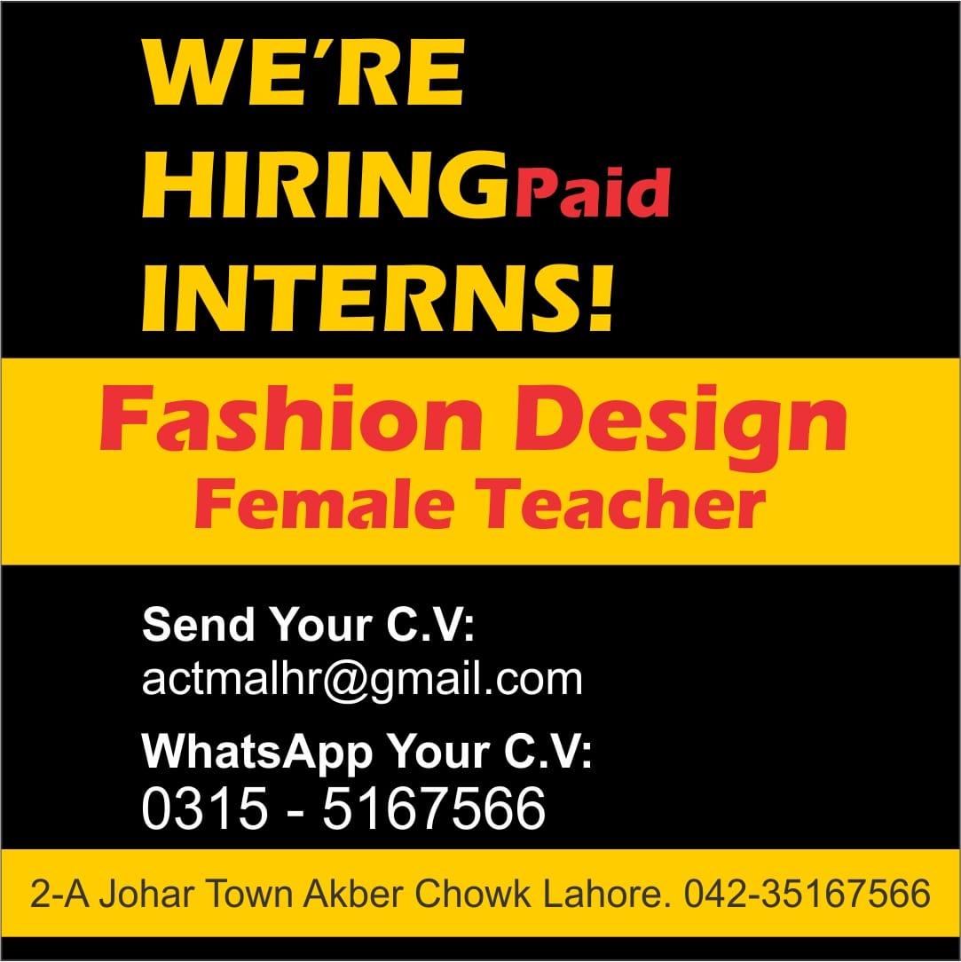 Actmapk's tweet photo. Job &amp; Internship Oppertunity
Actma Collage is providing you an Oppertunity to excel your Skills
Join our Team as a female Teacher
Send your cv at 03155167566

#job #internship #Oppertunity #joinActma #growwithactma #fashionDesigner #art https://t.co/SENjIUWtAe