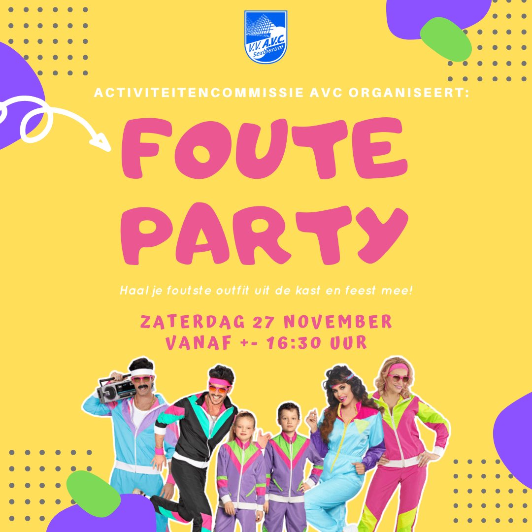 vv_avc's tweet photo. Na het sfeervolle Oktoberfest is het op zaterdag 27 november tijd om weer los te gaan. Trek je foutste outfit uit de kast en feest mee! 🥳 https://t.co/dtKL2ntBIT