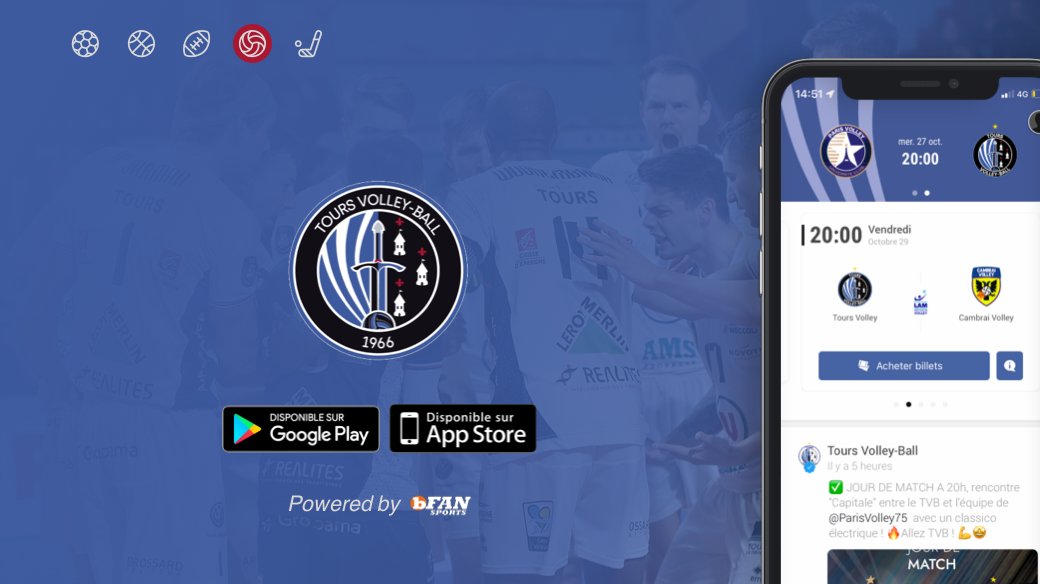 [Smash] 🏐
bFAN Sports est heureux d’annoncer un nouveau club de volley-ball évoluant en Ligue A depuis de nombreuses années, le <a href="/ToursVolleyBall/">Tours Volley Ball</a>
Merci à eux de nous faire confiance pour leur application mobile 📱
👉Application disponible :  onelink.to/knxjhu