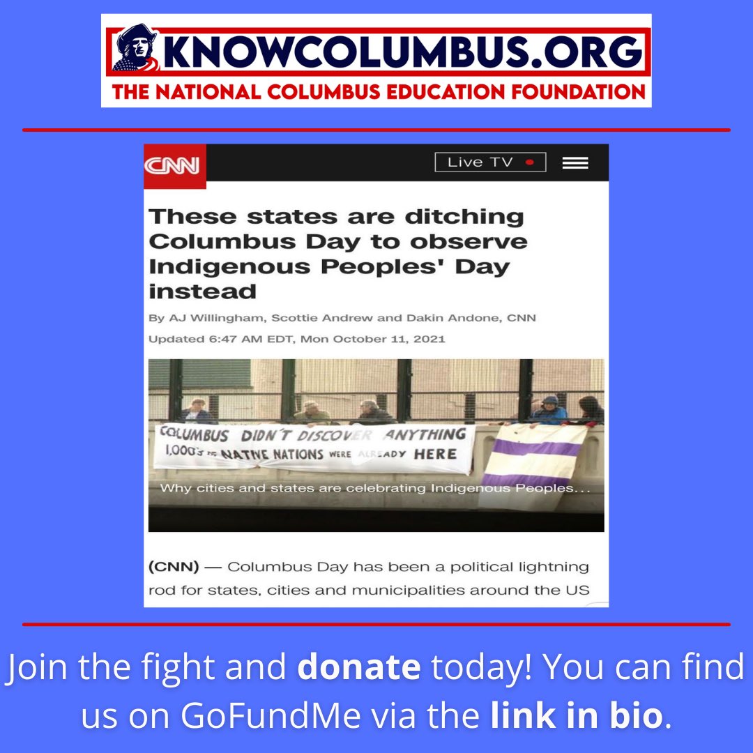 KnowColumbus's tweet photo. Join the fight today and save #ColumbusDay !!! You can find our GoFundMe through the link in bio. https://t.co/GEmIO6RhOR