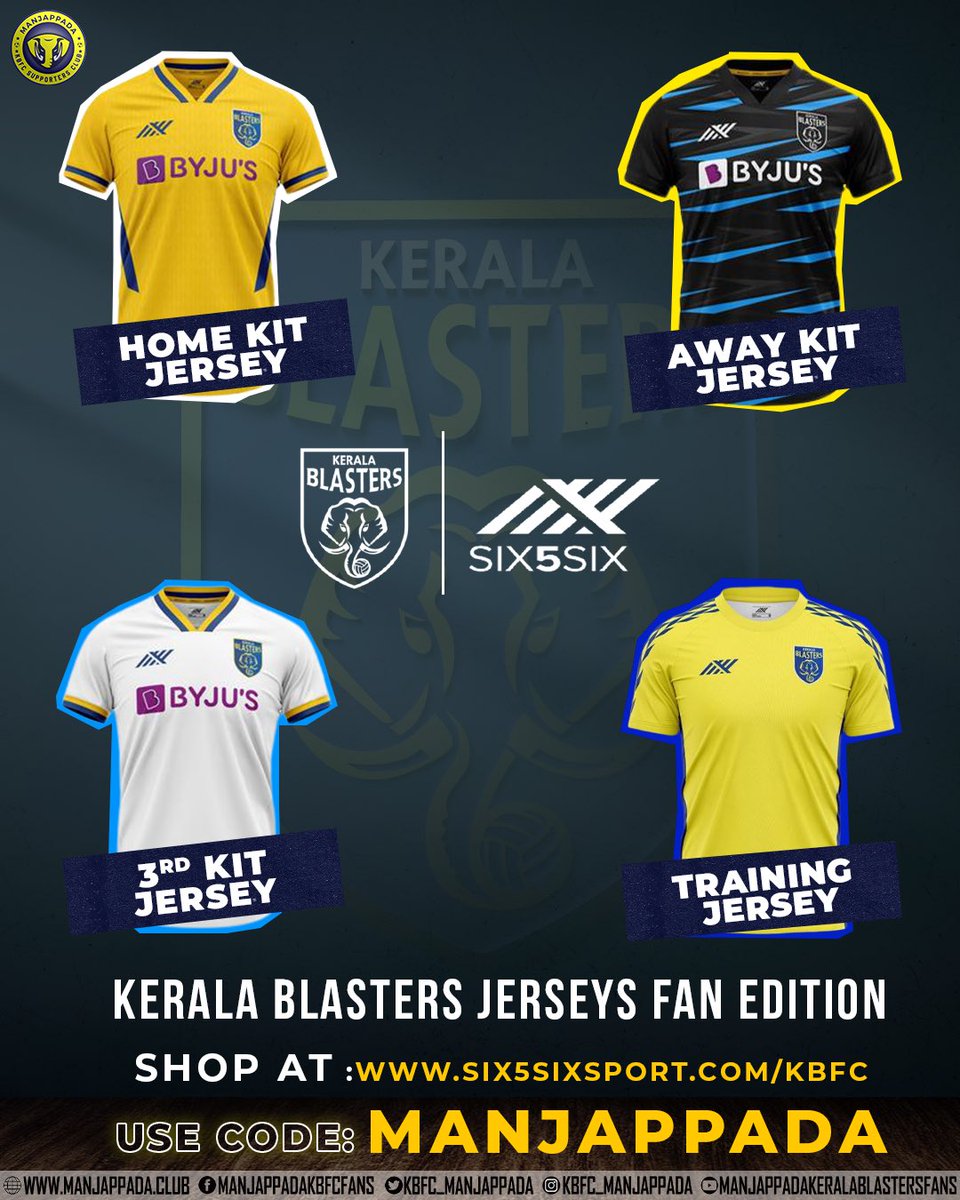 kbfc_manjappada's tweet photo. Avail flat 35% on our jerseys using our code “MANJAPPADA”
Shop Now : https://t.co/MDx9vm77h7
#KoodeyundManjappada #ForOurLegends
#HereAndNow #KBFC #YennumYellow https://t.co/BqQigjrItJ
